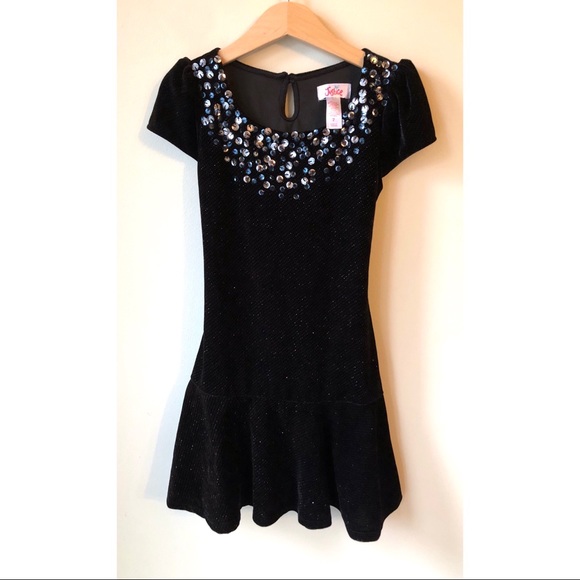 Justice • 7 • Black Sparkle Skater Dress Sequin Collar - Picture 1 of 3